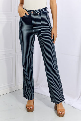 Judy Blue Cassidy Full Size High Waisted Tummy Control Striped Straight Jeans Trendsi