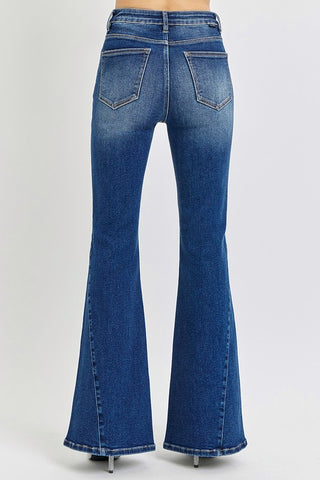 RISEN Distressed Button-Fly Flare Jeans Trendsi