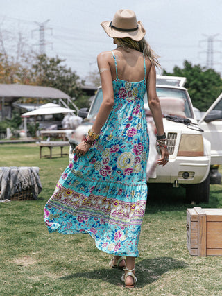 Printed Scoop Neck Sleeveless Maxi Dress Trendsi