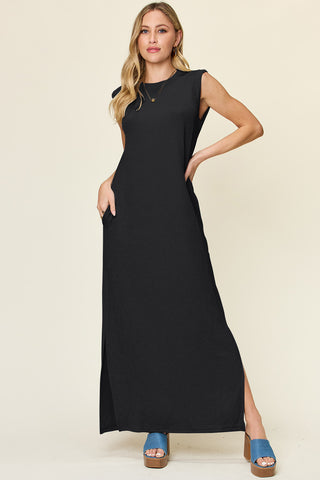 Double Take Full Size Texture Mock Neck Sleeveless Maxi Dress Trendsi