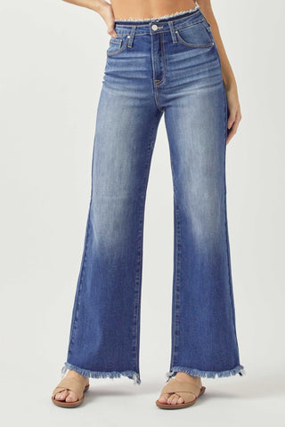 RISEN High Waist Raw Hem Wide Leg Jeans Trendsi