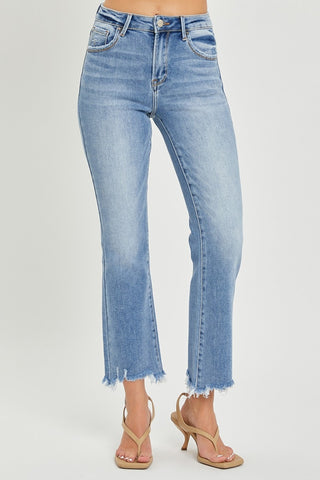 RISEN Full Size Frayed Hem Cropped Straight Jeans Trendsi