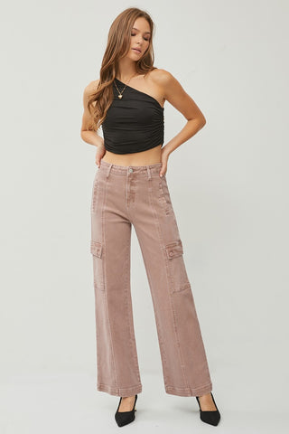 RISEN Full Size High Rise Wide Leg Cargo Jeans Trendsi