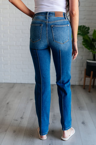 Campbell High Rise Center Seam Detail Straight Jeans - Fashion Are Us 