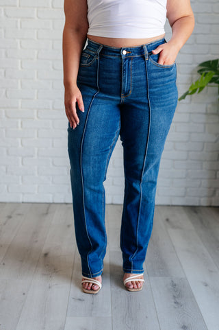 Campbell High Rise Center Seam Detail Straight Jeans - Fashion Are Us 