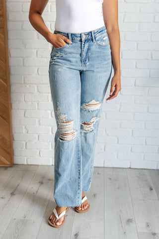 Ramona High Rise Rigid Magic Destroyed Straight Jeans - Fashion Are Us, LLC