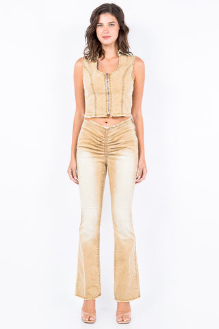 American Bazi V-Cut Ruched Flare Pants Trendsi