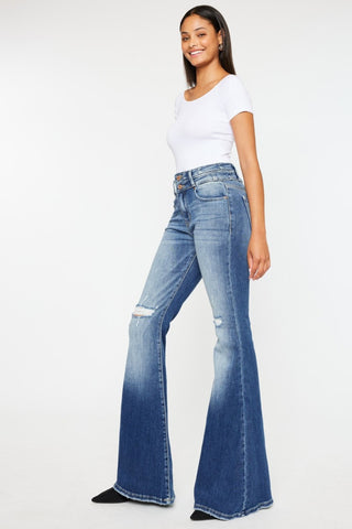 Kancan High Rise Wide Waistband Flare Jeans Trendsi