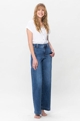 Judy Blue Full Size Double Button Wide Leg Jeans Trendsi