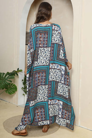 Printed V-Neck Split Maxi Dress Trendsi