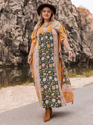 Plus Size Tie Neck Maxi Dress Trendsi