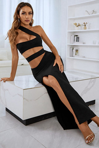 One-Shoulder Cutout Front Split Maxi Dress Trendsi