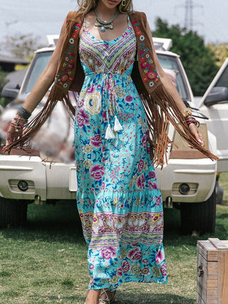 Printed Scoop Neck Sleeveless Maxi Dress Trendsi