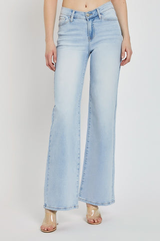 RISEN Full Size Wide Leg V Dipped Front Waist Jeans Trendsi