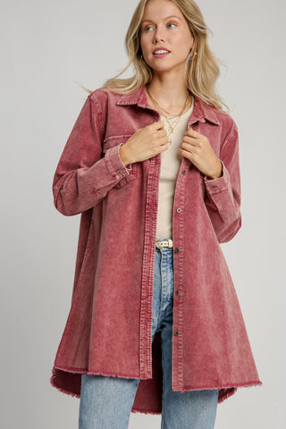 Umgee Raw Hem Button Down Denim Jacket with Chest Pockets Trendsi