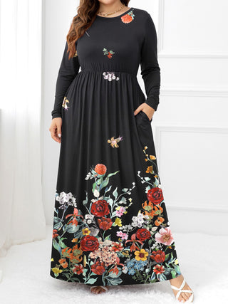 Plus Size Round Neck Maxi Dress with Pockets Trendsi