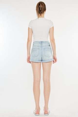 Kancan High Rise Repaired Mom Denim Shorts Trendsi