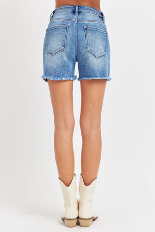 RISEN Front Slit Raw Hem Denim Shorts Trendsi