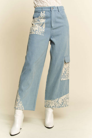 Davi & Dani Lace Applique Wide Leg Jeans Trendsi