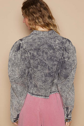 POL Raw Hem Button Up Cropped Denim Jacket Trendsi