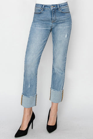 RISEN Full Size High Rise Cuffed Slim Straight Jeans Trendsi