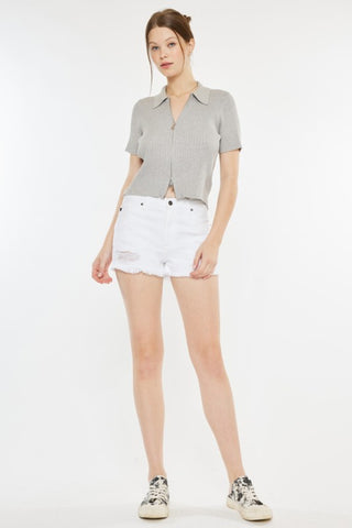 Kancan Raw Hem Distressed Denim Shorts Trendsi