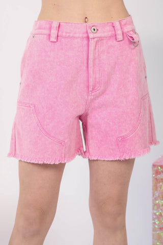 VERY J  Washed Raw Hem Denim Shorts Trendsi