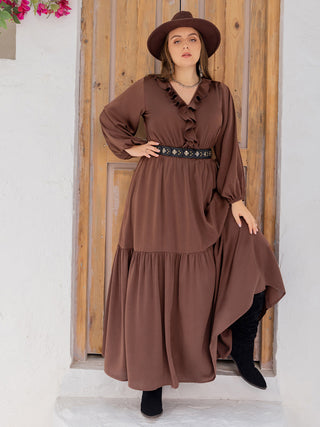 Plus Size V-Neck Ruffle Trim Maxi Dress Trendsi