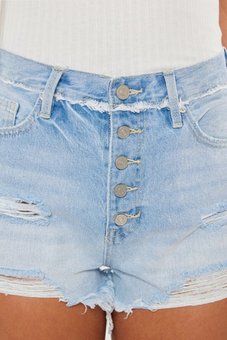 Kancan Distressed Button Fly Denim Shorts Trendsi