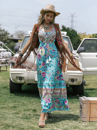 Printed Scoop Neck Sleeveless Maxi Dress Trendsi