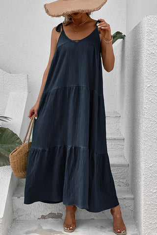 Perfee Tie-Shoulder Tiered Maxi Dress Trendsi