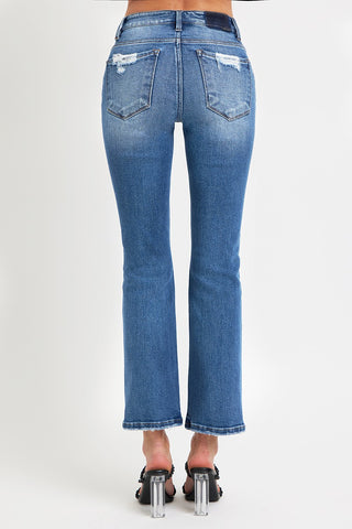 RISEN Full Size Mid Rise Ankle Straight Jeans with Pockets Trendsi