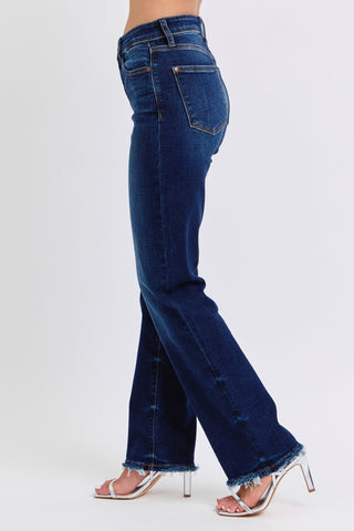 Judy Blue Full Size Raw Hem Straight Leg Jeans Trendsi