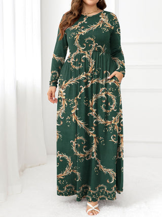 Plus Size Round Neck Maxi Dress with Pockets Trendsi