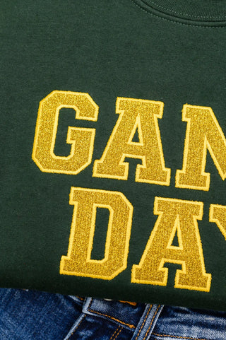 PREORDER: Embroidered Glitter Game Day Sweatshirt in Forest Green/Golden Yellow Ave Shops