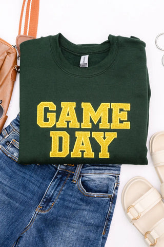 PREORDER: Embroidered Glitter Game Day Sweatshirt in Forest Green/Golden Yellow Ave Shops