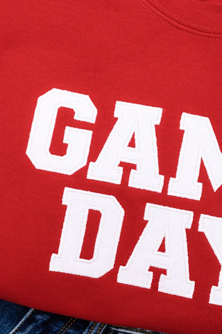 PREORDER: Embroidered Glitter Game Day Sweatshirt in Red/White Ave Shops