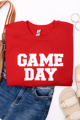 PREORDER: Embroidered Glitter Game Day Sweatshirt in Red/White Ave Shops