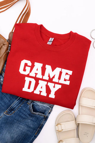 PREORDER: Embroidered Glitter Game Day Sweatshirt in Red/White Ave Shops