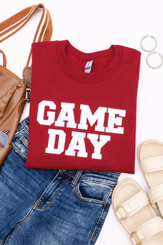 PREORDER: Embroidered Glitter Game Day Sweatshirt in Crimson/White Ave Shops