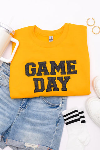 PREORDER: Embroidered Glitter Game Day Sweatshirt in Gold/Black Ave Shops