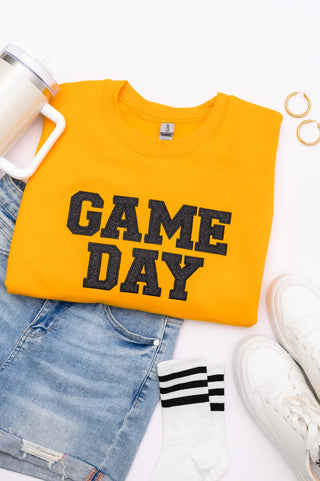 PREORDER: Embroidered Glitter Game Day Sweatshirt in Gold/Black Ave Shops