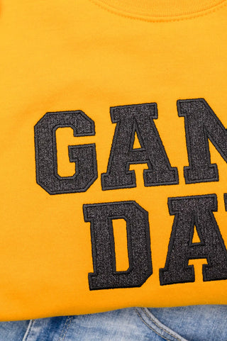 PREORDER: Embroidered Glitter Game Day Sweatshirt in Gold/Black Ave Shops