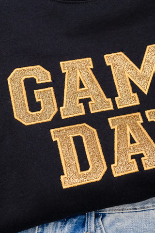 PREORDER: Embroidered Glitter Game Day Sweatshirt in Black/Old Gold Ave Shops