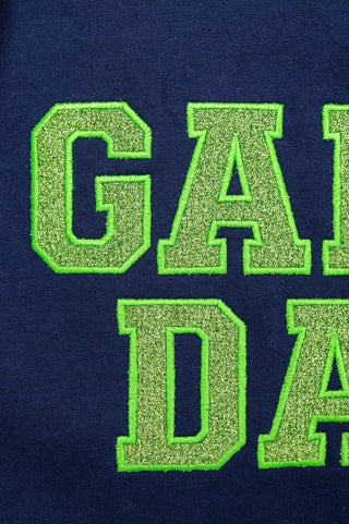 PREORDER: Embroidered Glitter Game Day Sweatshirt in Navy/Green Ave Shops