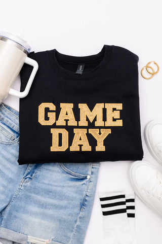 PREORDER: Embroidered Glitter Game Day Sweatshirt in Black/Old Gold Ave Shops