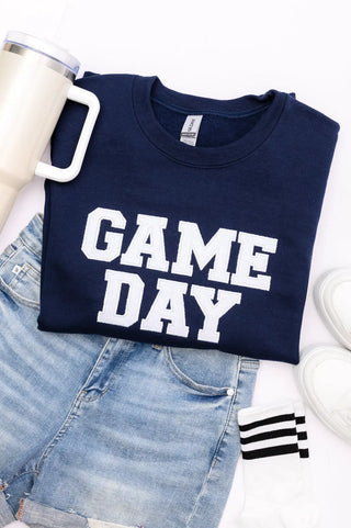 PREORDER: Embroidered Glitter Game Day Sweatshirt in Navy/White Ave Shops