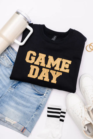 PREORDER: Embroidered Glitter Game Day Sweatshirt in Black/Old Gold Ave Shops