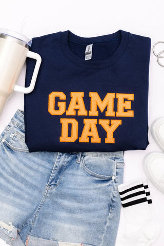 PREORDER: Embroidered Glitter Game Day Sweatshirt in Navy/Orange Ave Shops