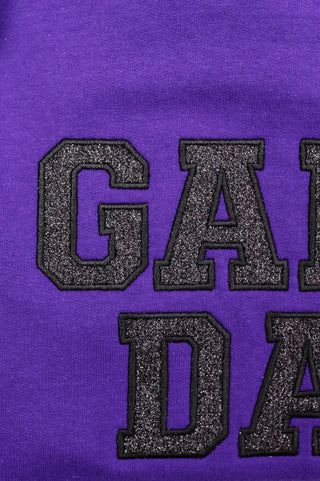 PREORDER: Embroidered Glitter Game Day Sweatshirt in Purple/Black Ave Shops